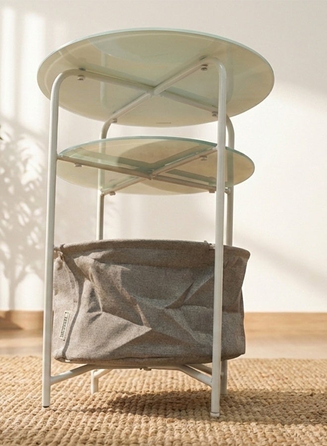 3-Tier Modern Outdoor Side Table with Frosted Tempered Glass Tops and Integrated Storage Basket - Image 3